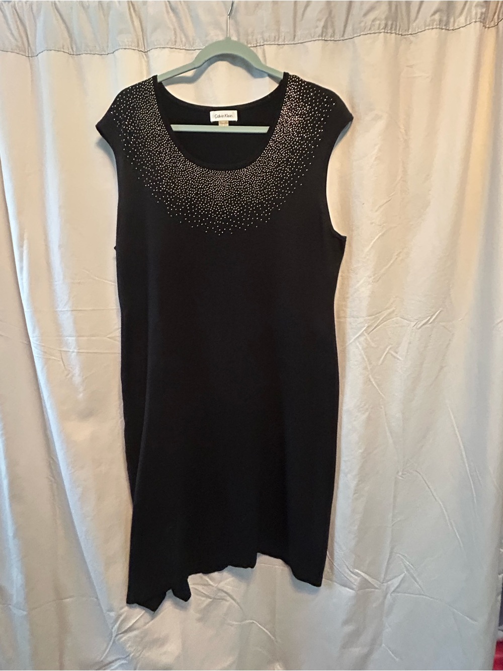 Calvin Klein Black Sleeveless Embellished Neck Sweater Dress